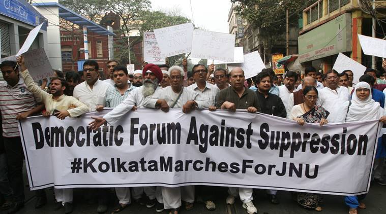 A protest march in Kolkata against the arrest of JNU Students’ Union president Kanhaiya Kumar on sedition charges.