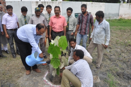 Prof. Mohammad Gulrez Director of Schools watering a plant