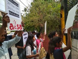 All India Students Association protests against the 100% Fee Hike in Shyama Prasad Mukherjee College