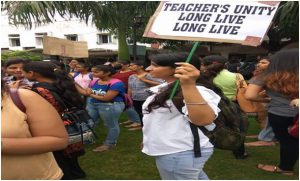 Teachers and students protest against Daulatram college governing body