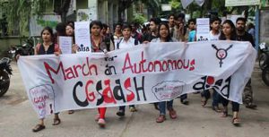 Jadavpur University students march for an autonomous CGSAASH